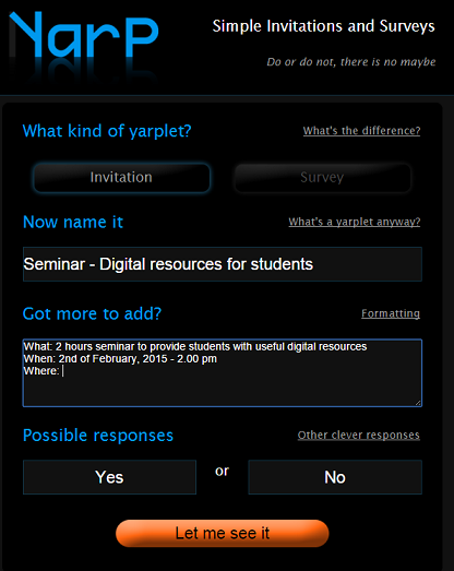 Create surveys with Yarp